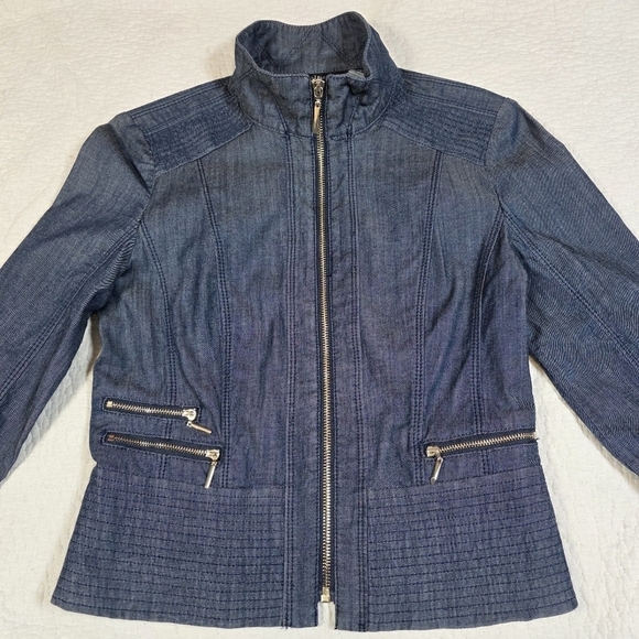 White House Black Market Zip Front Denim Blazer Jacket - Picture 8 of 12